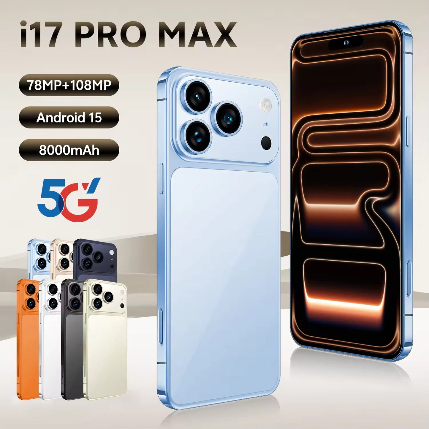 I17 Pro Max 5G Smartphones 4G LTE CDMA Quad Core 16GB 1TB Android 14 7.3" OLED HD+