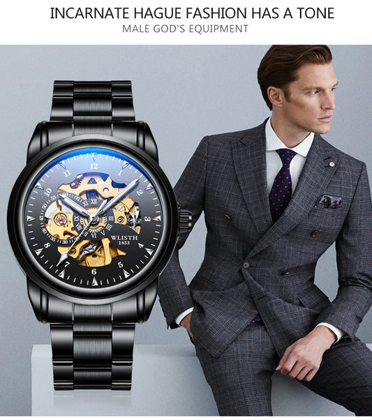 WLISTH 1007 Men Hollow Out Automatic Mechanical Watch High Quality Stainless Steel
