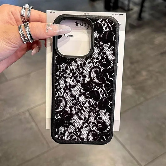 Elegant Black Lace Floral Pattern Phone Case For iPhone 17 Case iPhone 13 16 15 11 12 14 Pro Max X XS XR 17 Air 16E