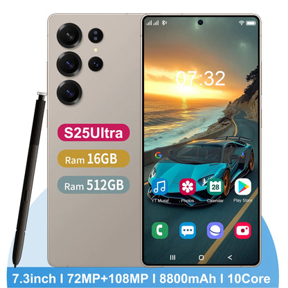 S25 Ultra 7.3" HD Screen Cell Phone 16GB+512GB Long Battery Life 108MP Camera