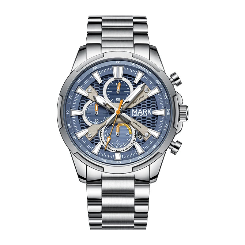 Mark Fairwhale Waterproof Quartz Watch Stainless Steel Chronograph FW-5032