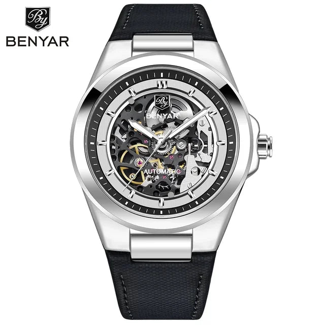 BENYAR 2024 New 40Mm Hollow Out Luminous Watch Casual Men's Automatic Mechanical Watch BY-5207