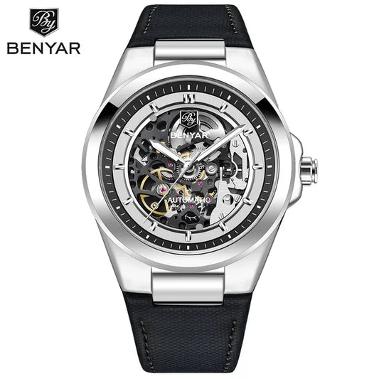 BENYAR 2024 New 40Mm Hollow Out Luminous Watch Casual Men's Automatic Mechanical Watch BY-5207