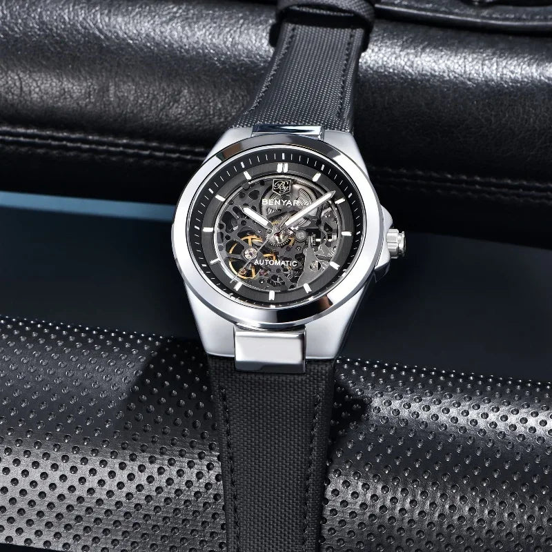 BENYAR 2024 New 40Mm Hollow Out Luminous Watch Casual Men's Automatic Mechanical Watch BY-5207