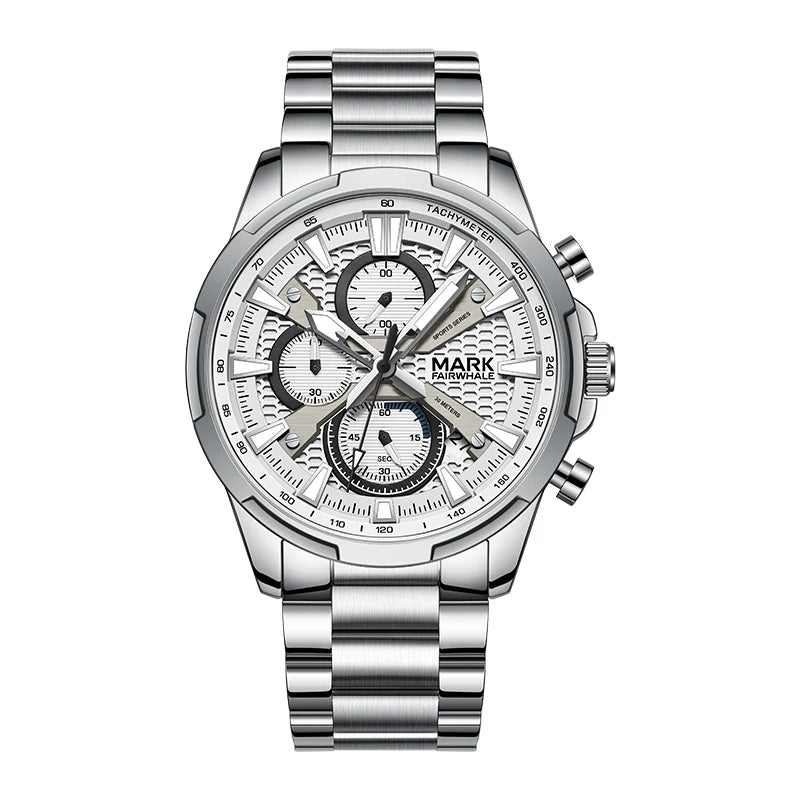 Mark Fairwhale Waterproof Quartz Watch Stainless Steel Chronograph FW-5032