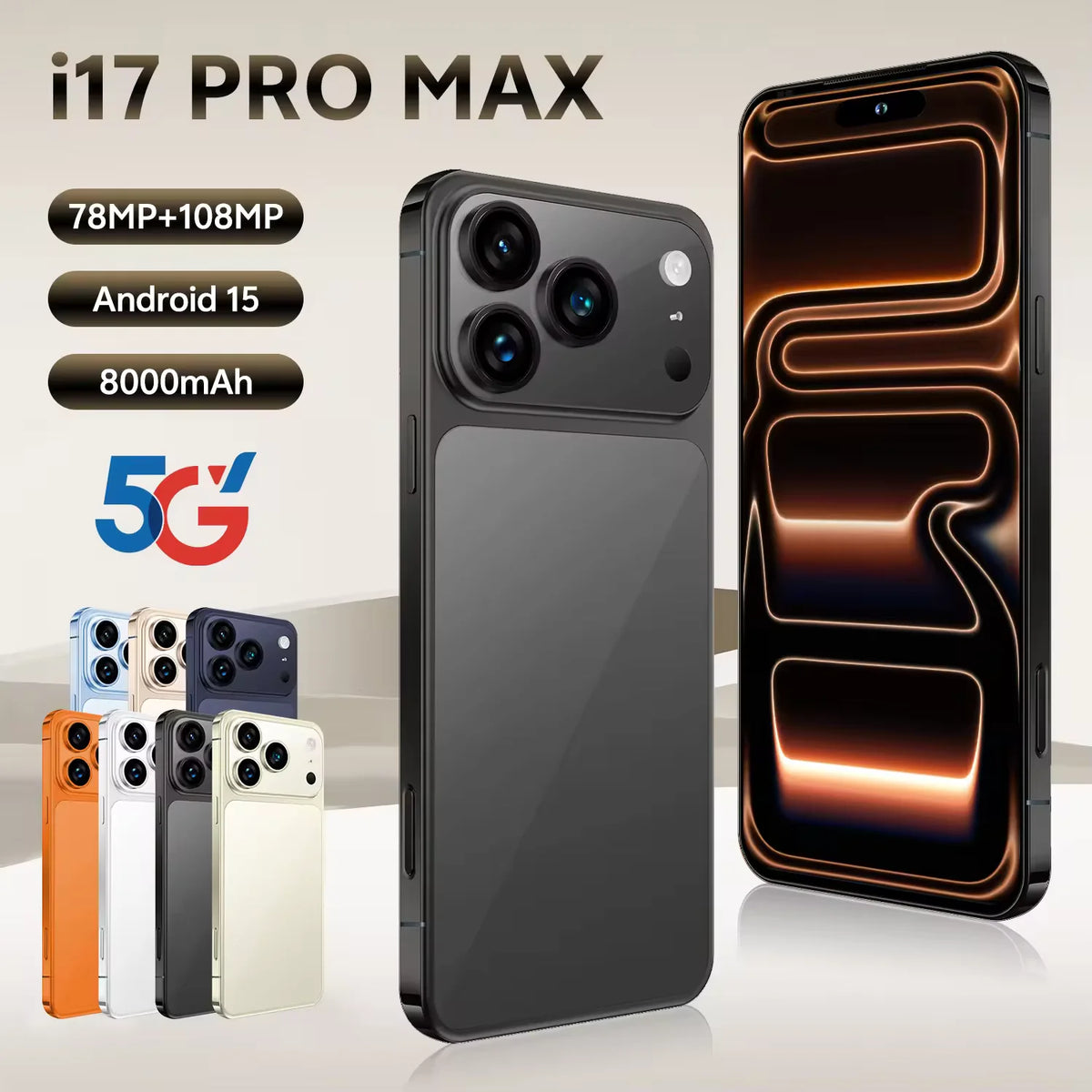 I17 Pro Max 5G Smartphones 4G LTE CDMA Quad Core 16GB 1TB Android 14 7.3" OLED HD+
