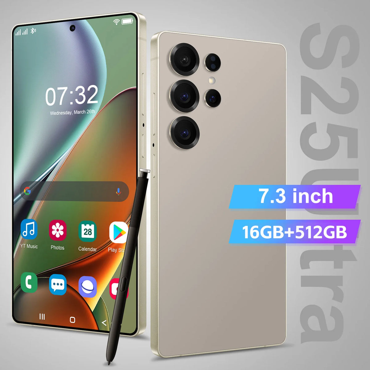 S25 Ultra 7.3" HD Screen Cell Phone 16GB+512GB Long Battery Life 108MP Camera