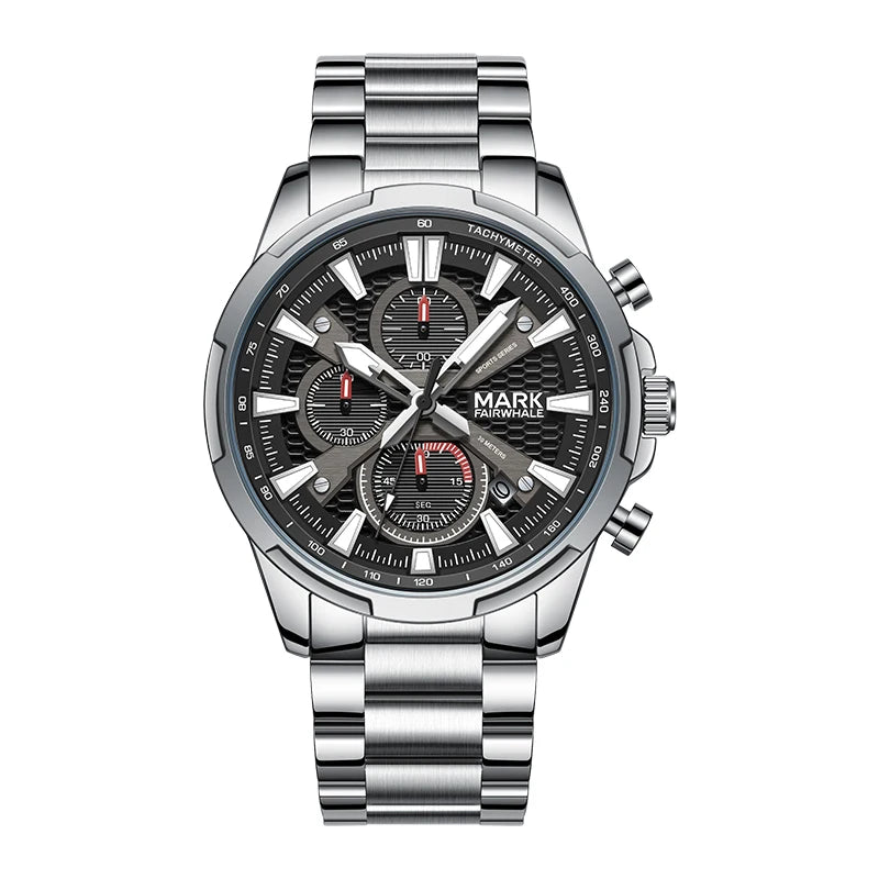 Mark Fairwhale Waterproof Quartz Watch Stainless Steel Chronograph FW-5032