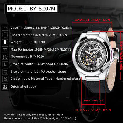 BENYAR 2024 New 40Mm Hollow Out Luminous Watch Casual Men's Automatic Mechanical Watch BY-5207
