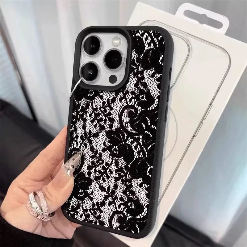 Elegant Black Lace Floral Pattern Phone Case For iPhone 17 Case iPhone 13 16 15 11 12 14 Pro Max X XS XR 17 Air 16E