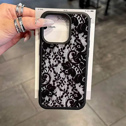 Elegant Black Lace Floral Pattern Phone Case For iPhone 17 Case iPhone 13 16 15 11 12 14 Pro Max X XS XR 17 Air 16E