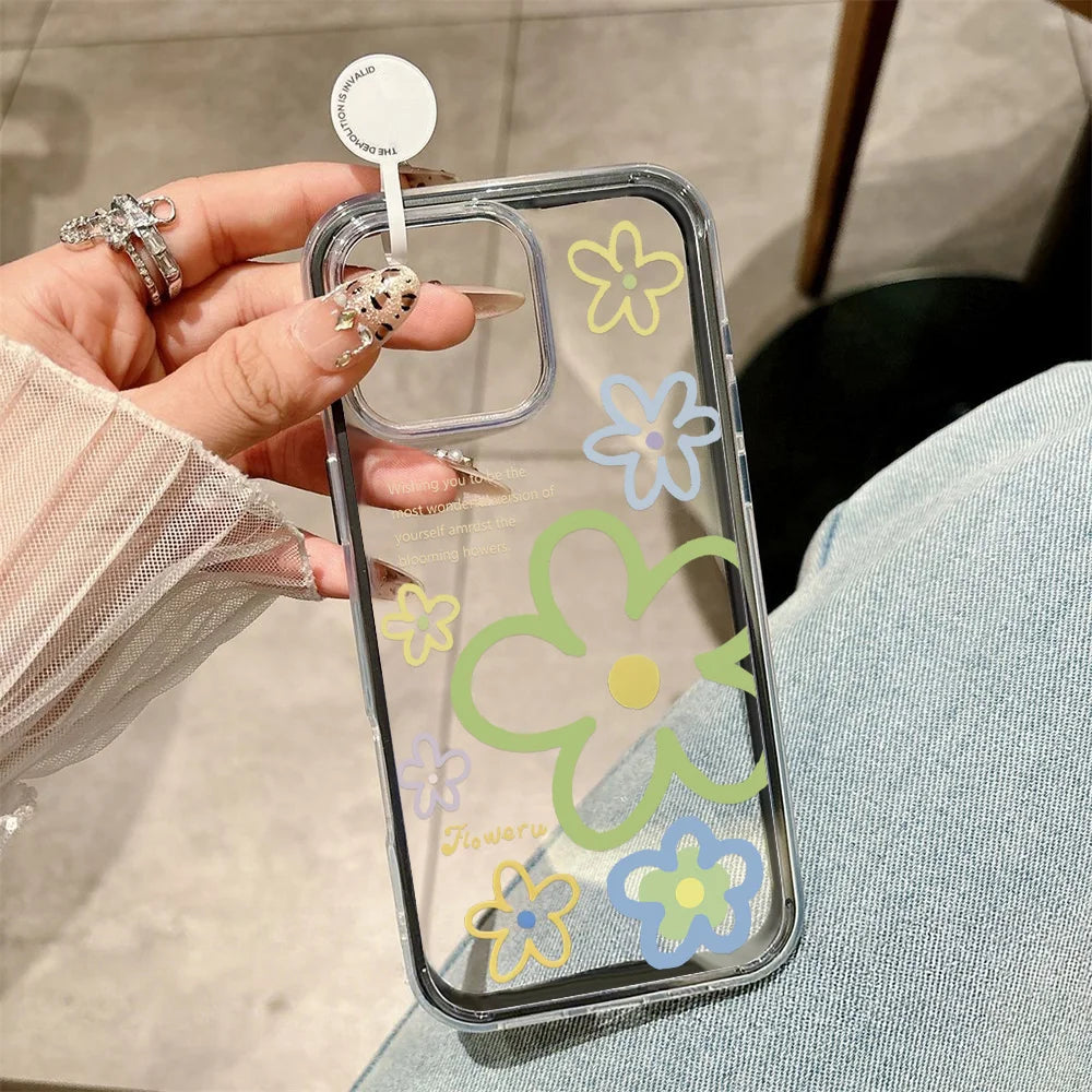 Candy Color Phone Case For iPhone 11 16 17 Pro Max 13 15 14 12 17 Air 17promax Soft TPU Transparent Flower Funda Cover