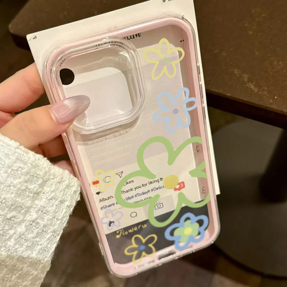 Candy Color Phone Case For iPhone 11 16 17 Pro Max 13 15 14 12 17 Air 17promax Soft TPU Transparent Flower Funda Cover