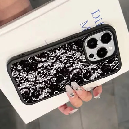 Elegant Black Lace Floral Pattern Phone Case For iPhone 17 Case iPhone 13 16 15 11 12 14 Pro Max X XS XR 17 Air 16E