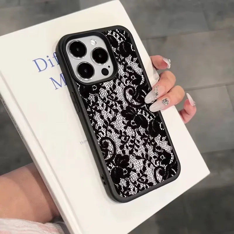 Elegant Black Lace Floral Pattern Phone Case For iPhone 17 Case iPhone 13 16 15 11 12 14 Pro Max X XS XR 17 Air 16E