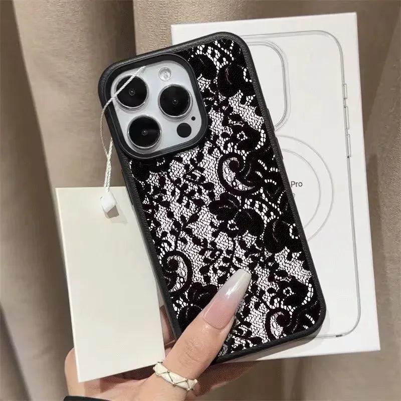 Elegant Black Lace Floral Pattern Phone Case For iPhone 17 Case iPhone 13 16 15 11 12 14 Pro Max X XS XR 17 Air 16E