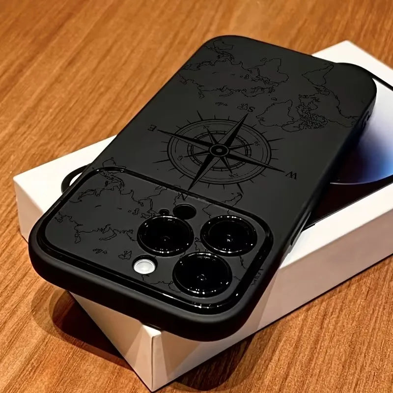 Phone Case For iPhone 11 Cases iPhone 15 16 17 Pro Max 14 13 12 X XS XR Plus Air Creative Compass Pattern
