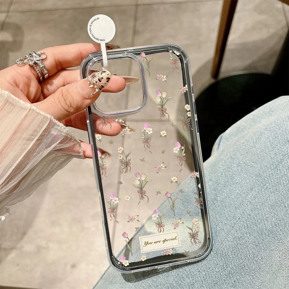 Candy Color Phone Case For iPhone 11 16 17 Pro Max 13 15 14 12 17 Air 17promax Soft TPU Transparent Flower Funda Cover