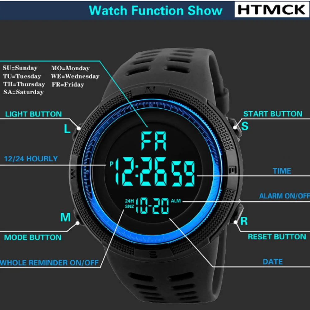Men Digital Sports Watch Waterproof Casual Luminous Stopwatch Alarm Simple Army Watch for Running Climbing