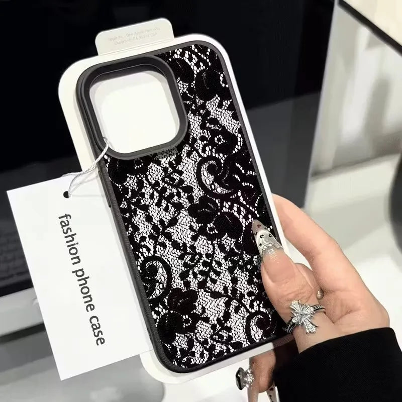 Elegant Black Lace Floral Pattern Phone Case For iPhone 17 Case iPhone 13 16 15 11 12 14 Pro Max X XS XR 17 Air 16E